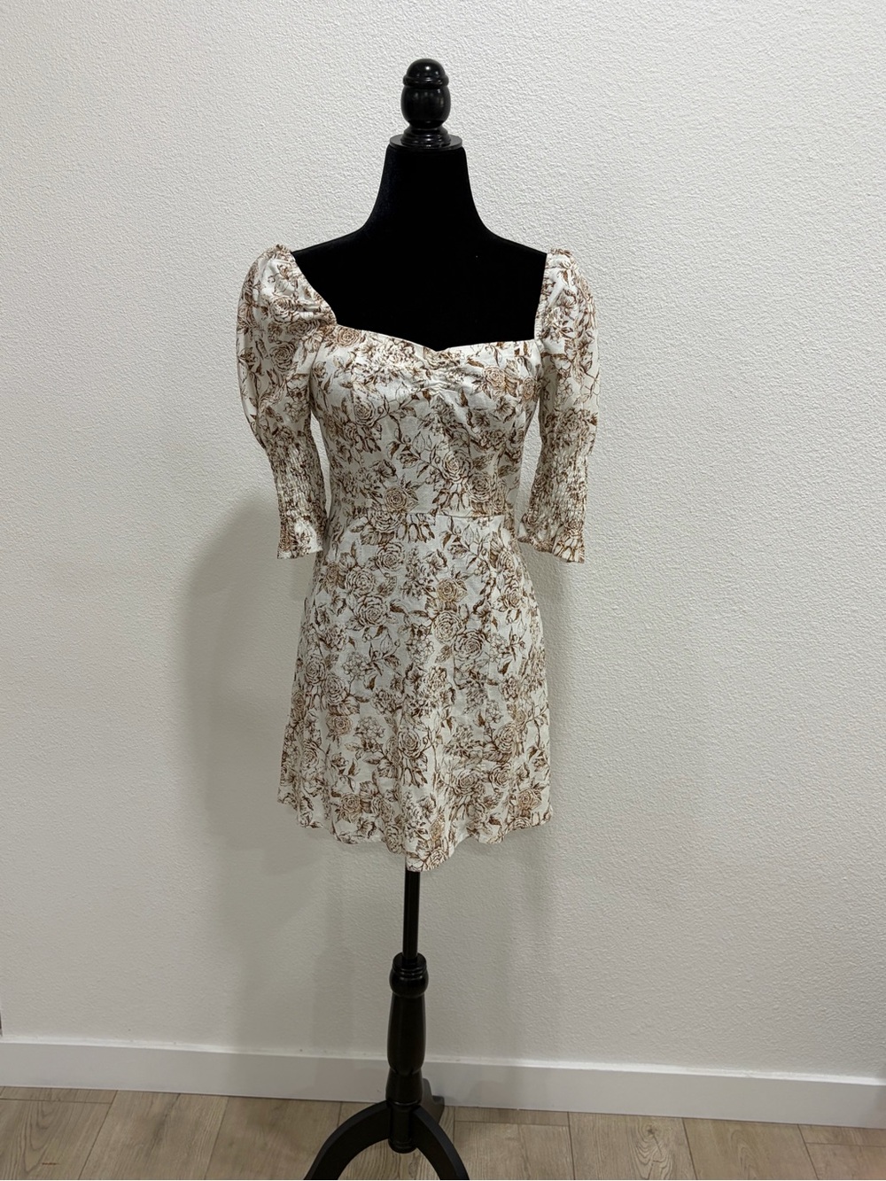 miami Cream Mini Dress with Brown Floral Print